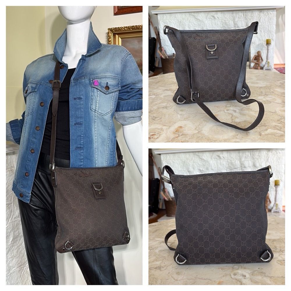 Gucci GG Canvas Abbey D-Ring Crossbody Bag Dark Brown Canvas & Leather - Picture 3 of 16